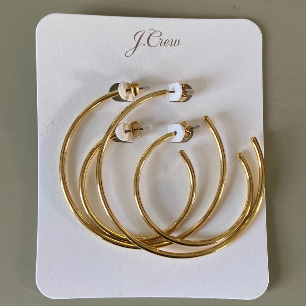 NWT JCrew Hypoallergenic Gold Hoops (2 pairs)